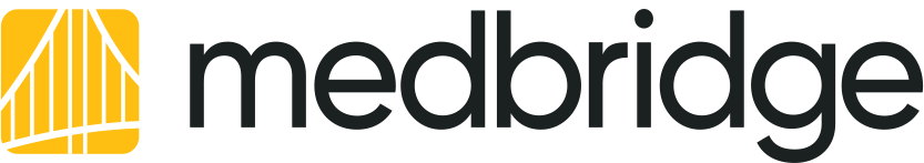 Medbridge logo with a yellow and white abstract design next to black "medbridge" text.